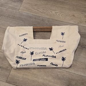 Vintage 80's Florida Canvas Tote Bag with Wooden Handles